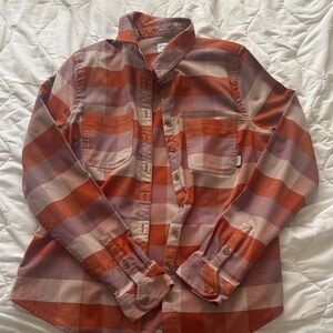 Prana Orange and Cream Plaid Button-Down Shirt